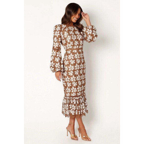 Petal & Pup Pierre Floral Long Sleeve Lace Midi Dress Size Small - Picture 1 of 9